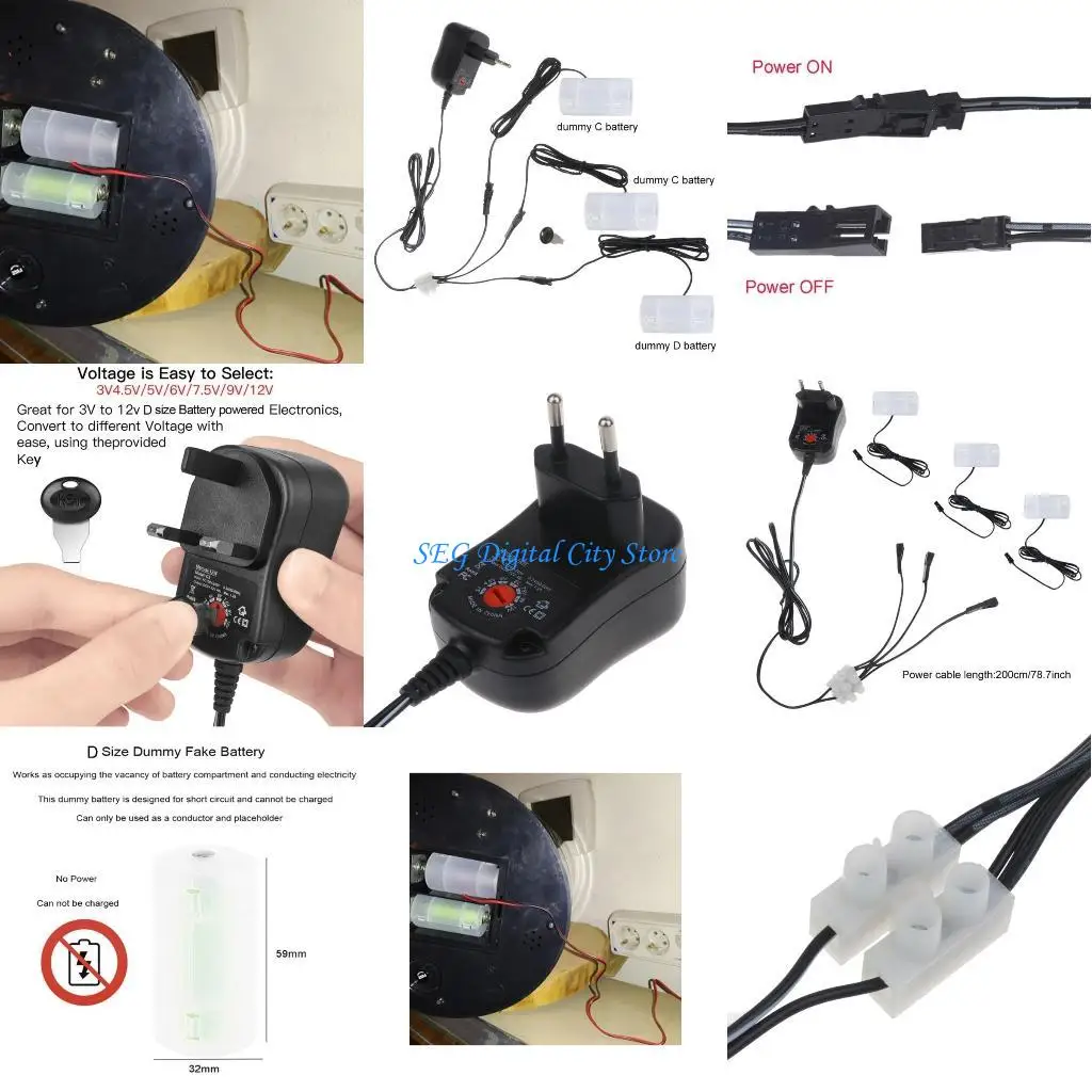 

U75B Universal 5V 2A to 1.5V1A LR20 D LR14 C Battery Power Cable Battery Eliminators