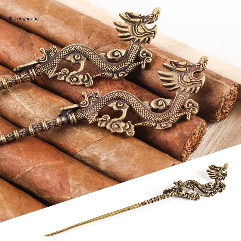 Retro Metal Dragon Carving Cigar Draw Tool Vintage Portable Dredge Drilled Engraving Ventilation Needle Enhancer Dropship