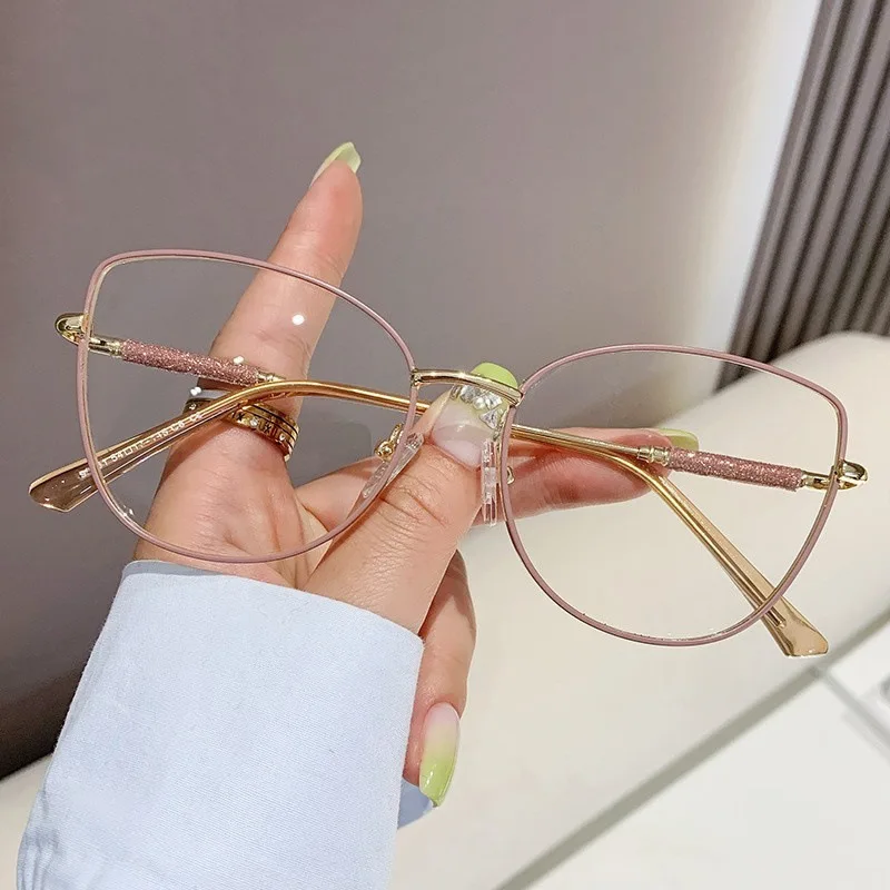 Neue Mode Marke Design Cat Eye Photochromism Rezept Lesebrille Frauen Anti Blau Licht Rahmen Klare Hyperopie Brillen – Detail 3