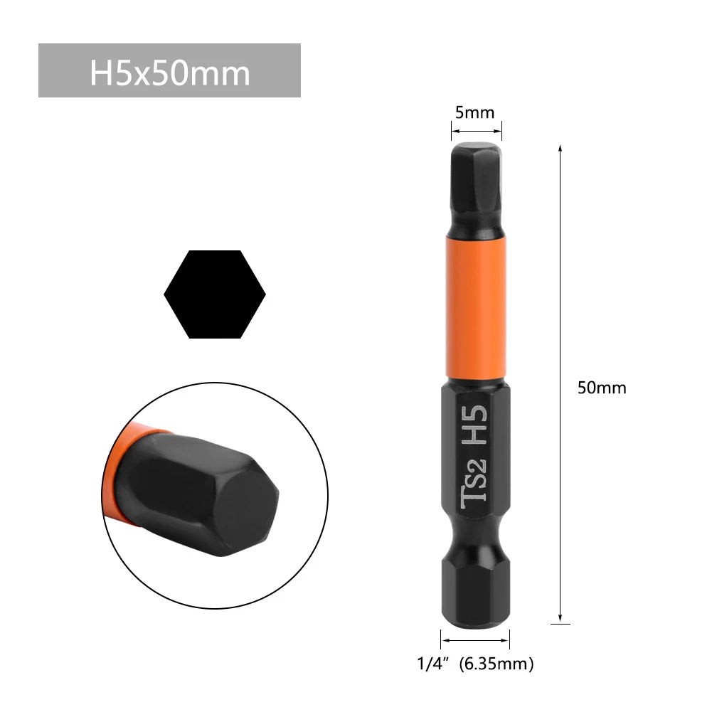 Broca de destornillador de cabeza hexagonal 1/4, destornillador magnético de cambio rápido, H1.5, H2.0, H2.5, H3, H4, H5, H6, 50mm, 1 unidad