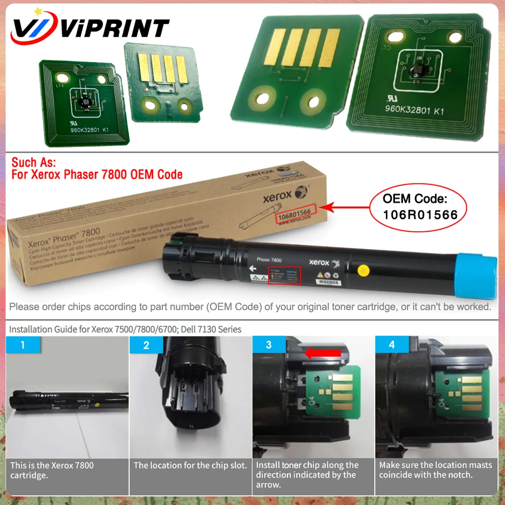 Toner Chip for Xerox Phaser 7800 7800N 7800DN Cartridge Refill Reset High Yields 24K/17.2K Compatible Xerox Phaser 7800 Series