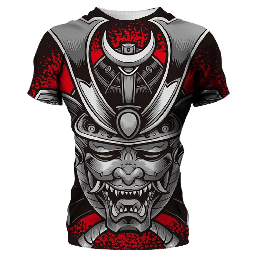 Cool Samurai Mask Graphic 3D Print Fashionable Men's  Women's O-neck Loose Breathable T-shirt, Street Trend Casual Hip-hop Style