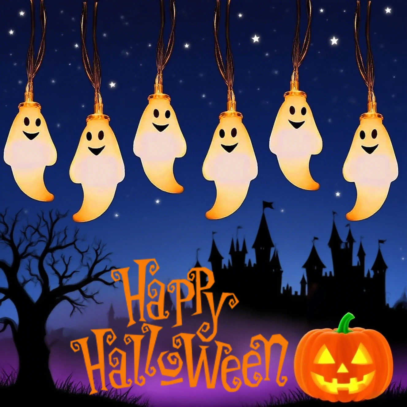 LED Ghost Light String Halloween Decoration Battery Operated DIY Fairy Lamp For Horror Halloween Happy Party Lights