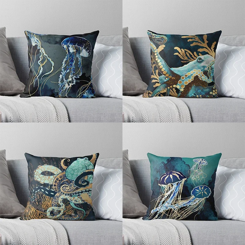 Metal Marine Animal Printing Series Pattern Pillowcase Square  Home Office Decoration