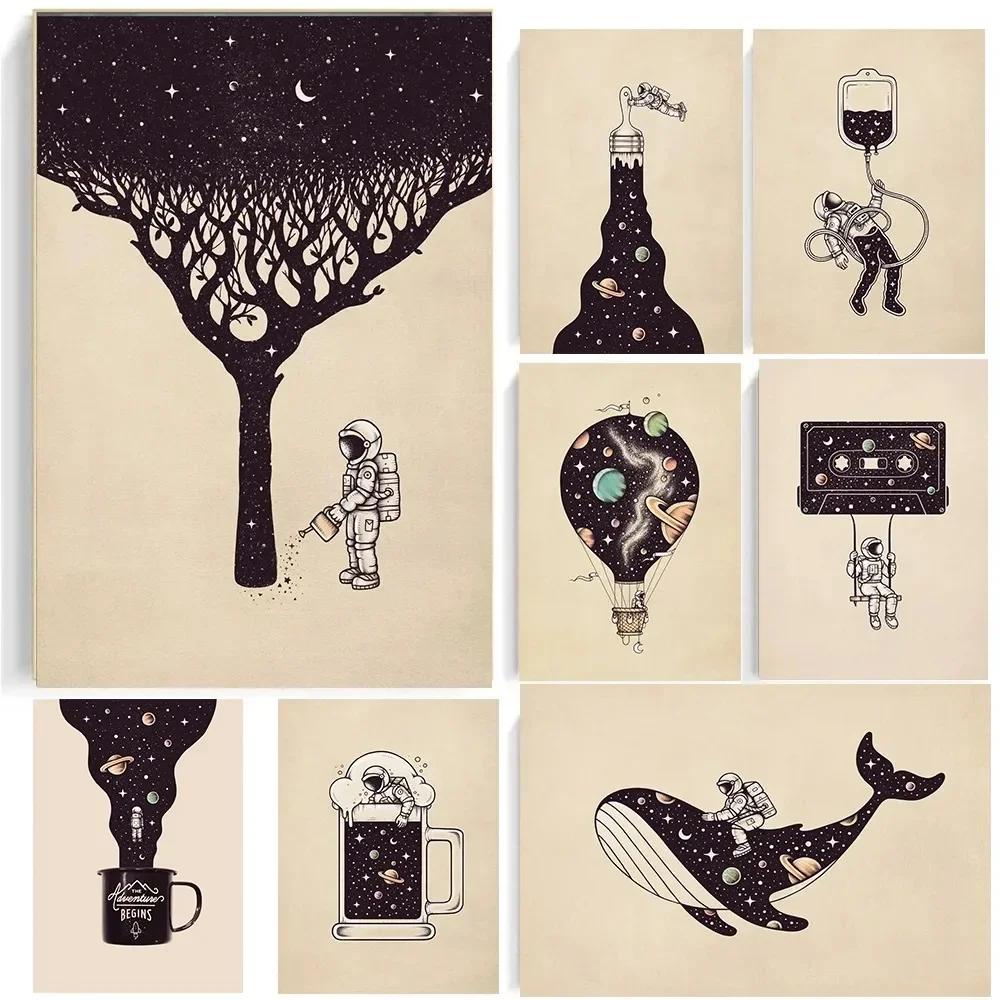 Cute Cartoon Astronaut Galaxy Universe Wall Decor Picture Minimalist Print Canvas Painting for Living Room Modern Home Decor