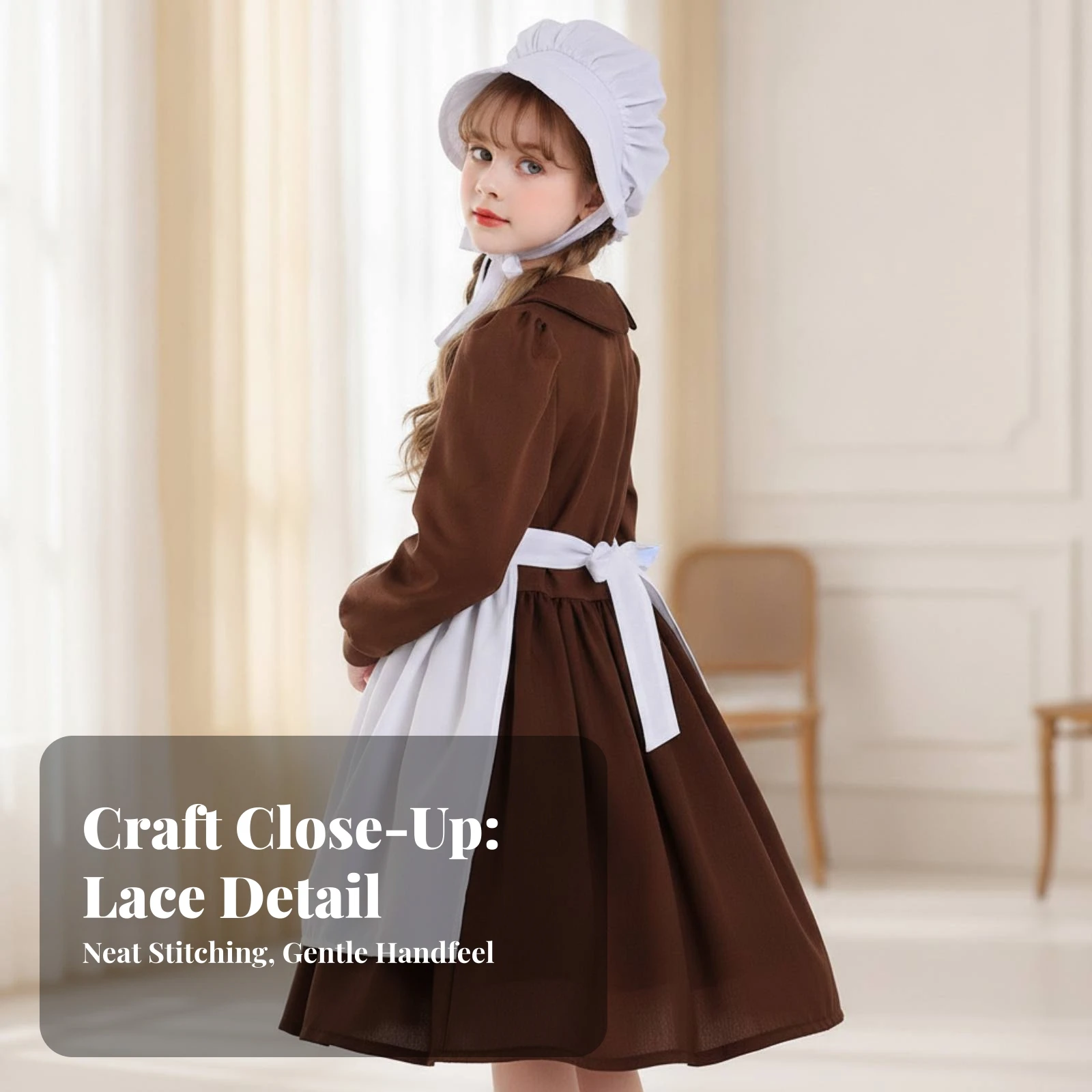 Maid Costume with Apron Cute Costume Dress with Apron Flared Delicate for Girls, School Shows