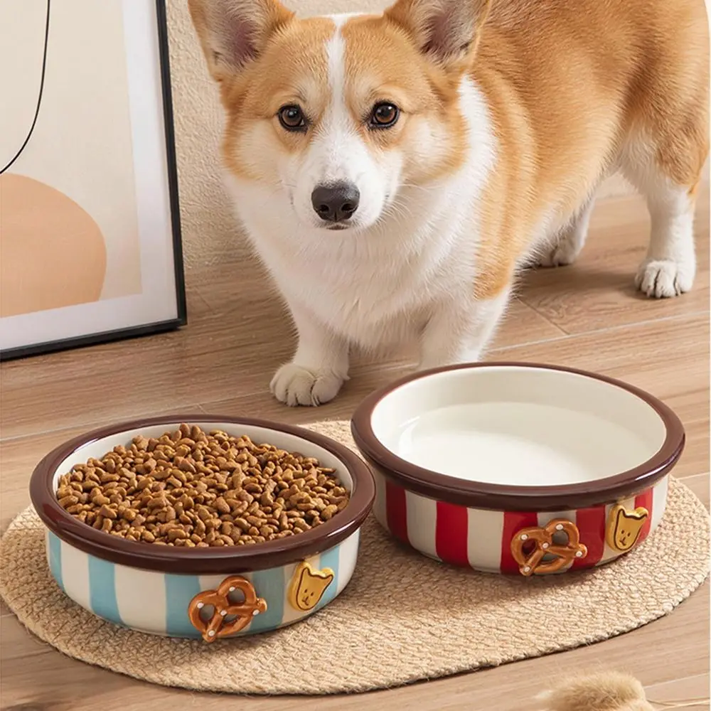 

Sturdy Anti-slip Dog Ceramic Bowl Thicken Anti-Spill Pet Water Feeders Round Handmade Kitten Food Basin Dogs