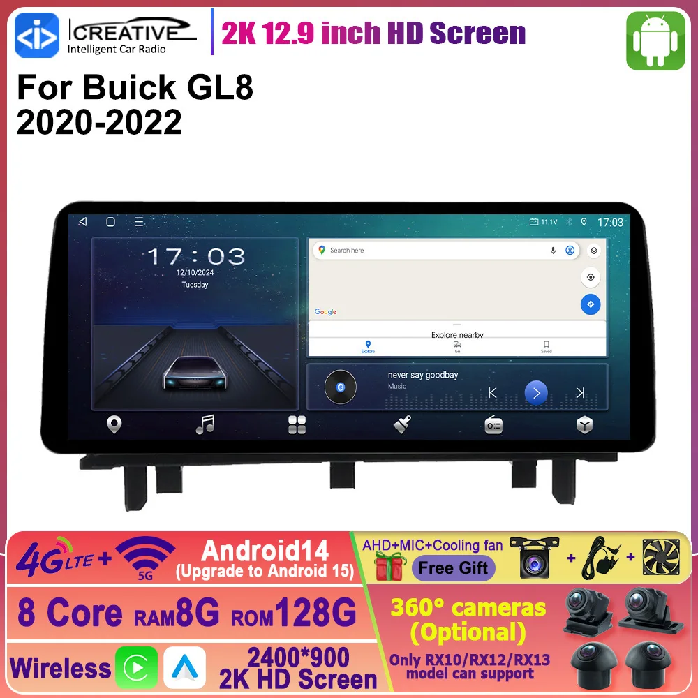 Android 14 Car Radio For Buick GL8 2020-2022 Intelligent System Carplay Autoradio Multimedia Player 12.3 inch 2K Screen Navi HU