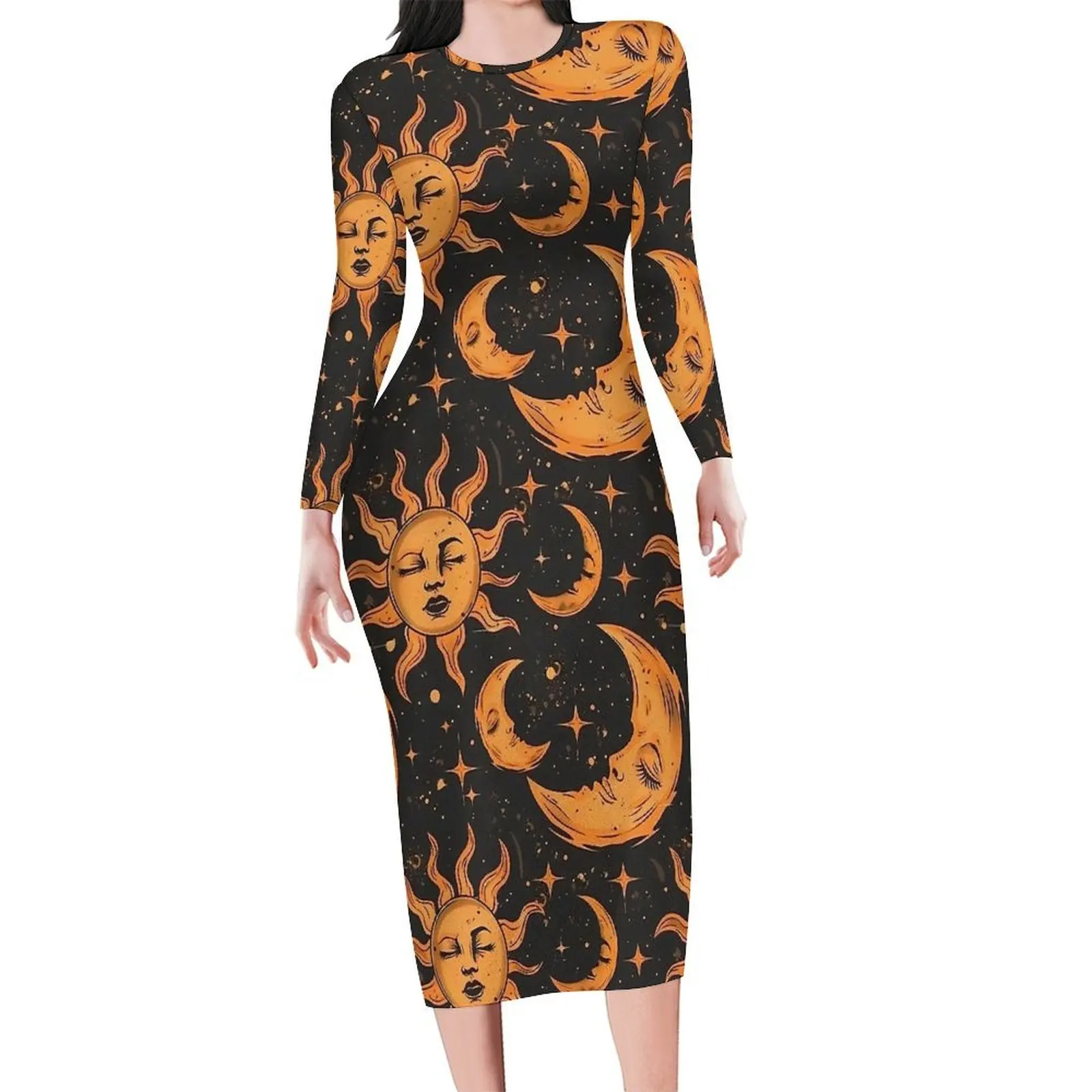 Robe d'été sexy à manches longues pour femmes, soleil et lune abstremberg, mode de rue, batterie graphique, grande taille