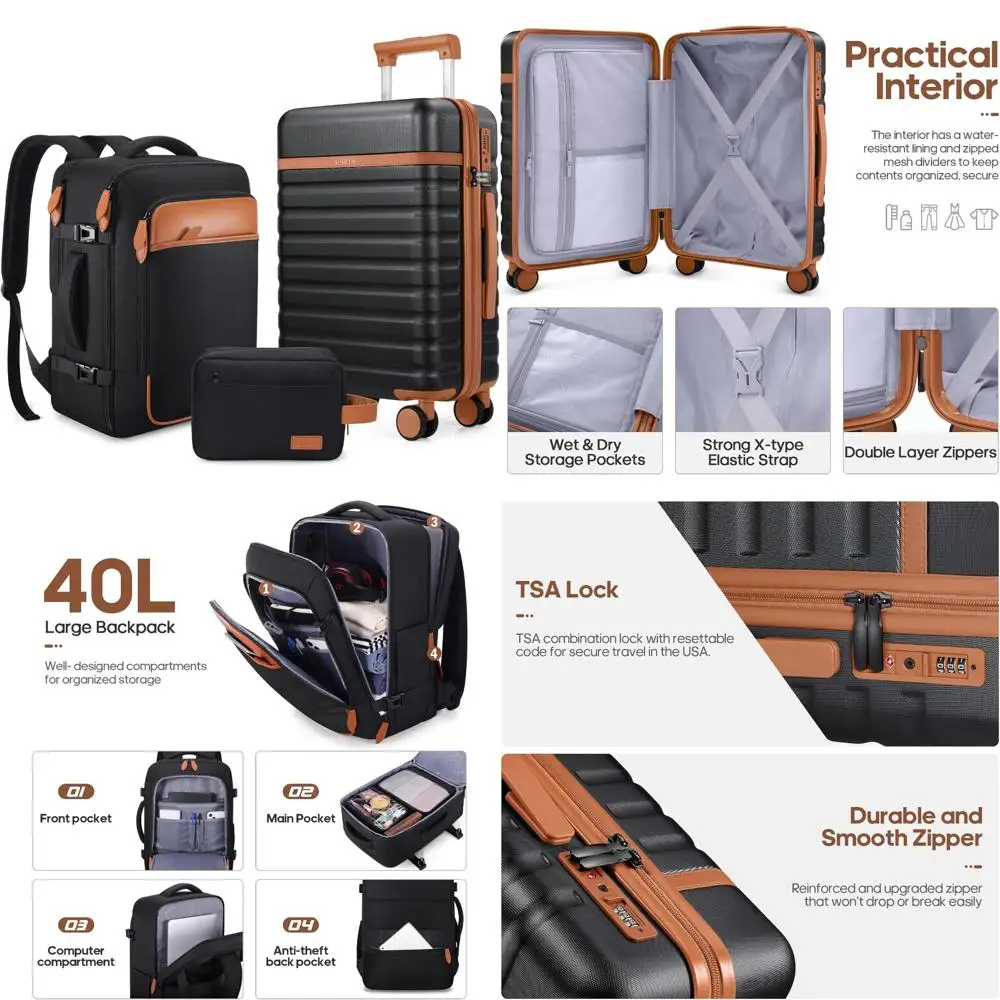 

Набор чемоданов Hardside Spinner из 3 предметов — 20, чемодан для ручной клади с замком TSA, прочный дорожный набор чемоданов для эффективной упаковки