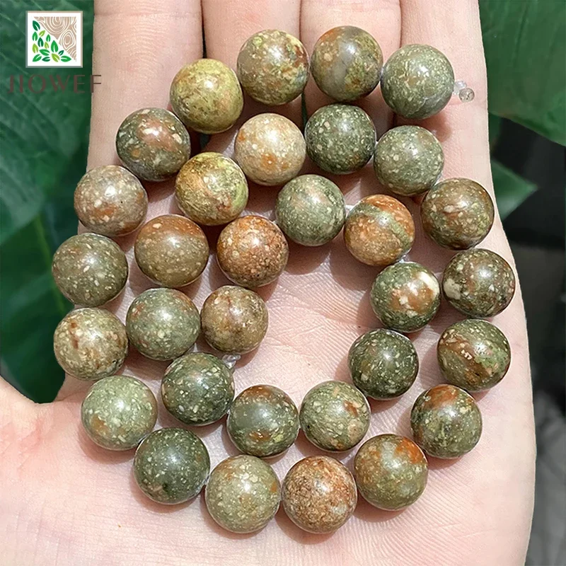 Light Unakite Loose Round Stone Beads DIY Bracelet Necklace Accessories Natural Stone for Jewelry Making 15"Strand 4 6 8 10 12MM