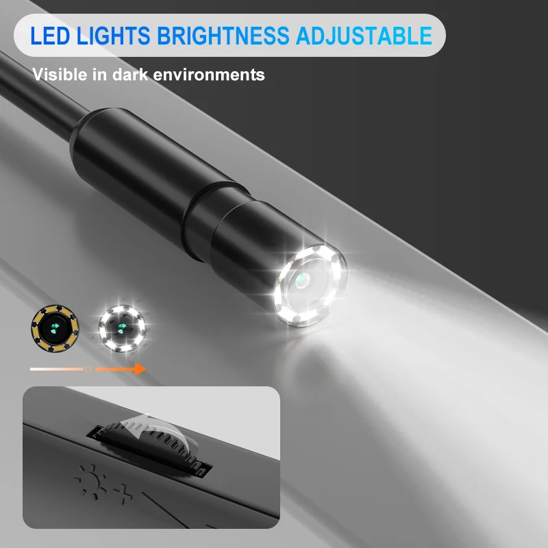 TYPE-C Industrial Endoscope HD1080P 8MM/5.5MM Probe Car Pipe Inspection Borescope Camera LEDs Waterproof for IOS Android Phones