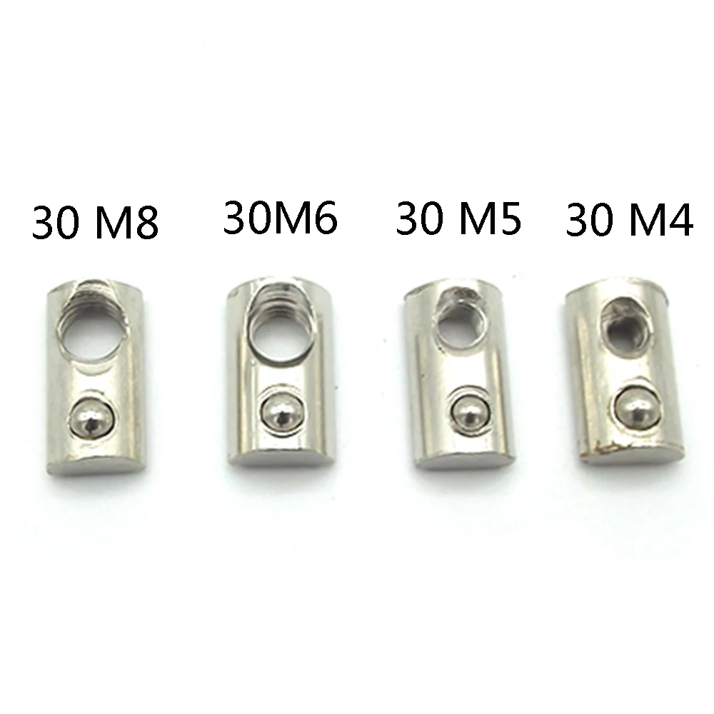 50PCS/lot Nickel plating 30 series Roll-in T Spring Nuts M4 M5 M6 M8 For 3030 Aluminum Profiles