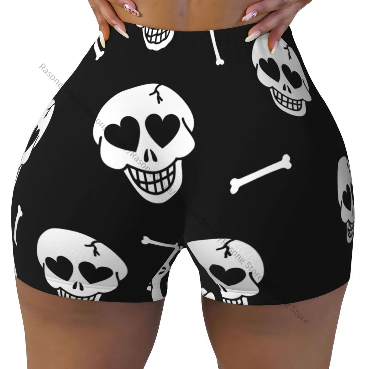 Spandex Yoga Shorts for Women Hearts And Skulls Workout Booty Shorts