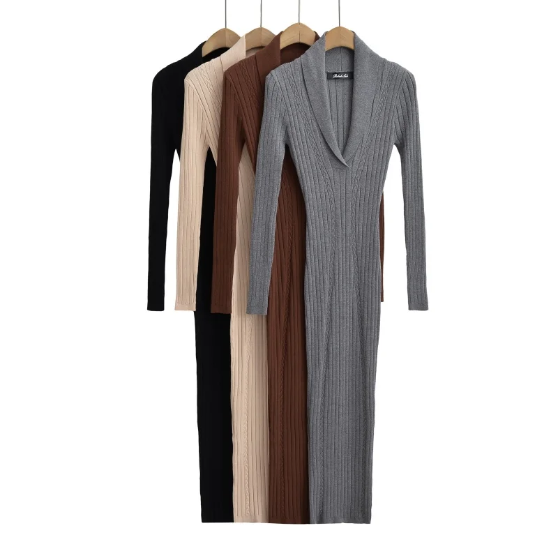 Saia Envolvente Feminina de Tricô com Decote em V, Ajuste Slim, Camada Base para Outono/Inverno, Casual para Uso em Casa