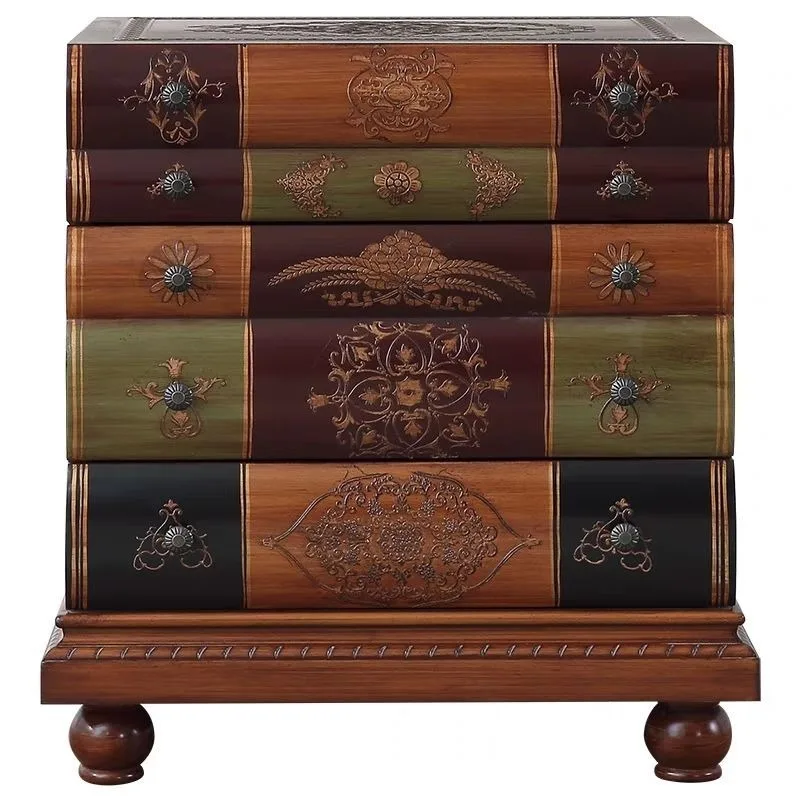 American country three-bucket cabinet, living room book side cabinet, bedroom bedside table Mediterranean retro