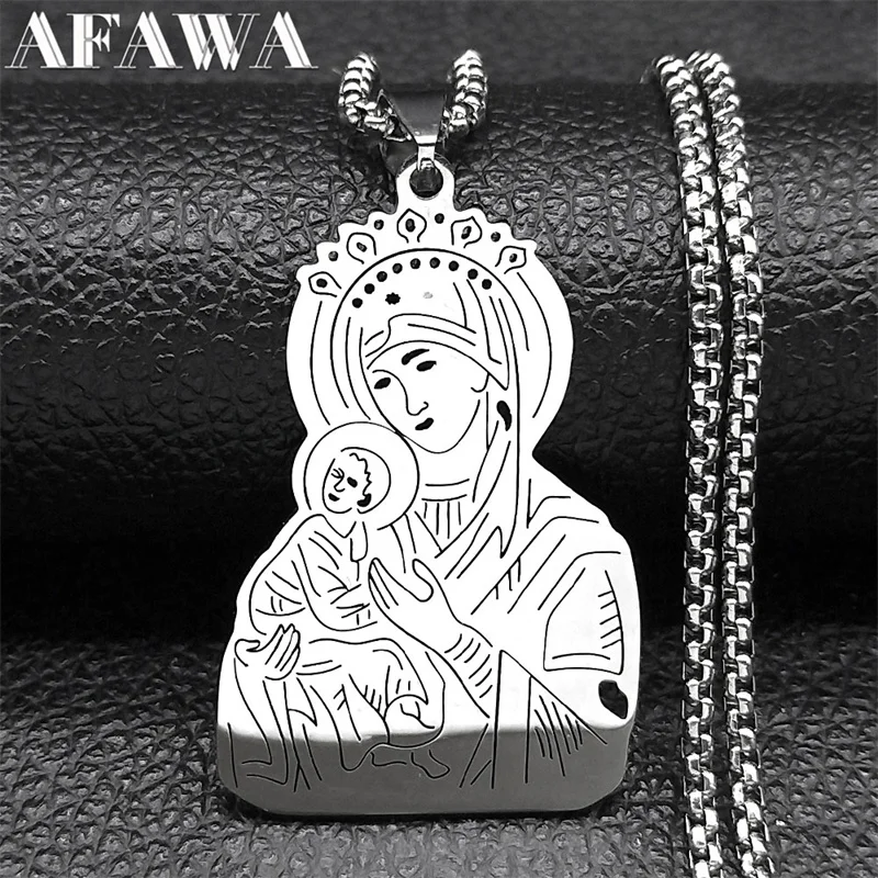 

Christian Virgin Mary Jesus Necklace for Women Men Stainless Steel Silver Color Christ Faith Chain Jewelry