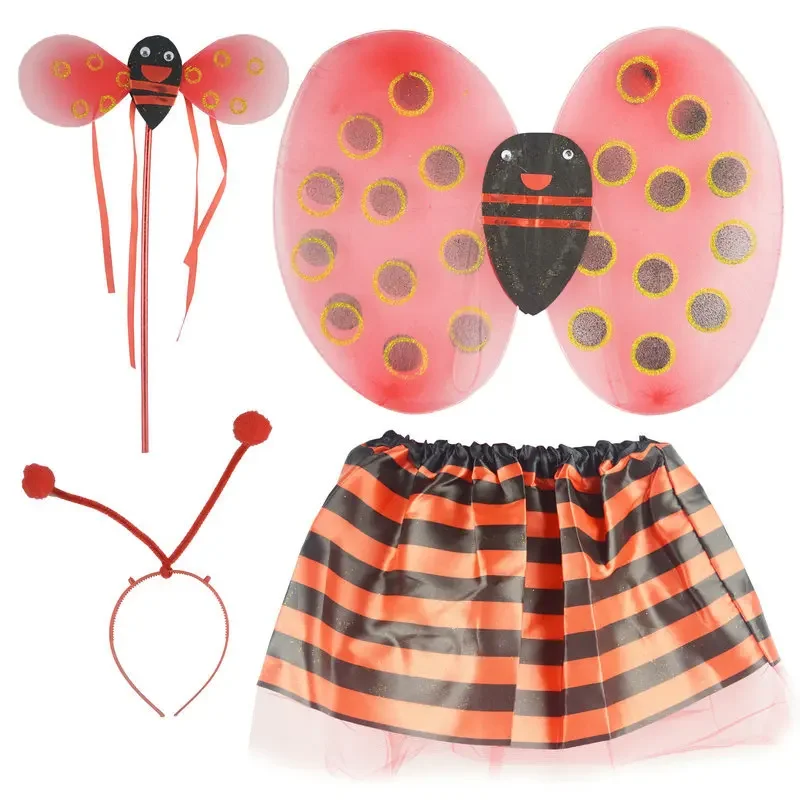 Halloween Kids Girl Gifts Bee Ladybug Wings Headband Magic Wand Skirt Cosplay Animal Costumes Party Decoration Wedding Festival