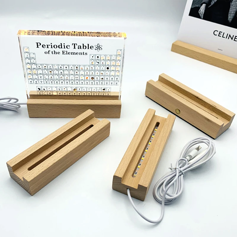 1PC Luminous Base USB Lighted Stand For Resin Letter Lamp Glass Resin Art Rectangle Solid Wooden LED Base Strip