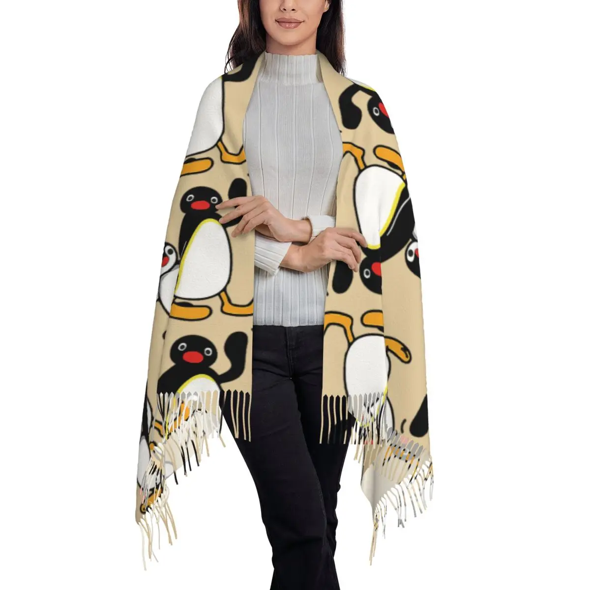 Sciarpa Pingu Sciarpe con nappe Scialli e stole morbidi e caldi da donna Grande scialle autunno inverno