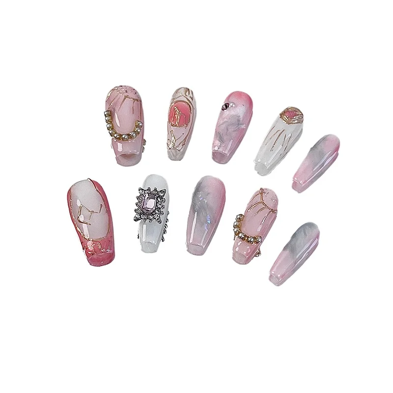 

Virgo | Constellation joint series dopamine contrasting color smudge hand-worn nail pink hand-painted nail patch