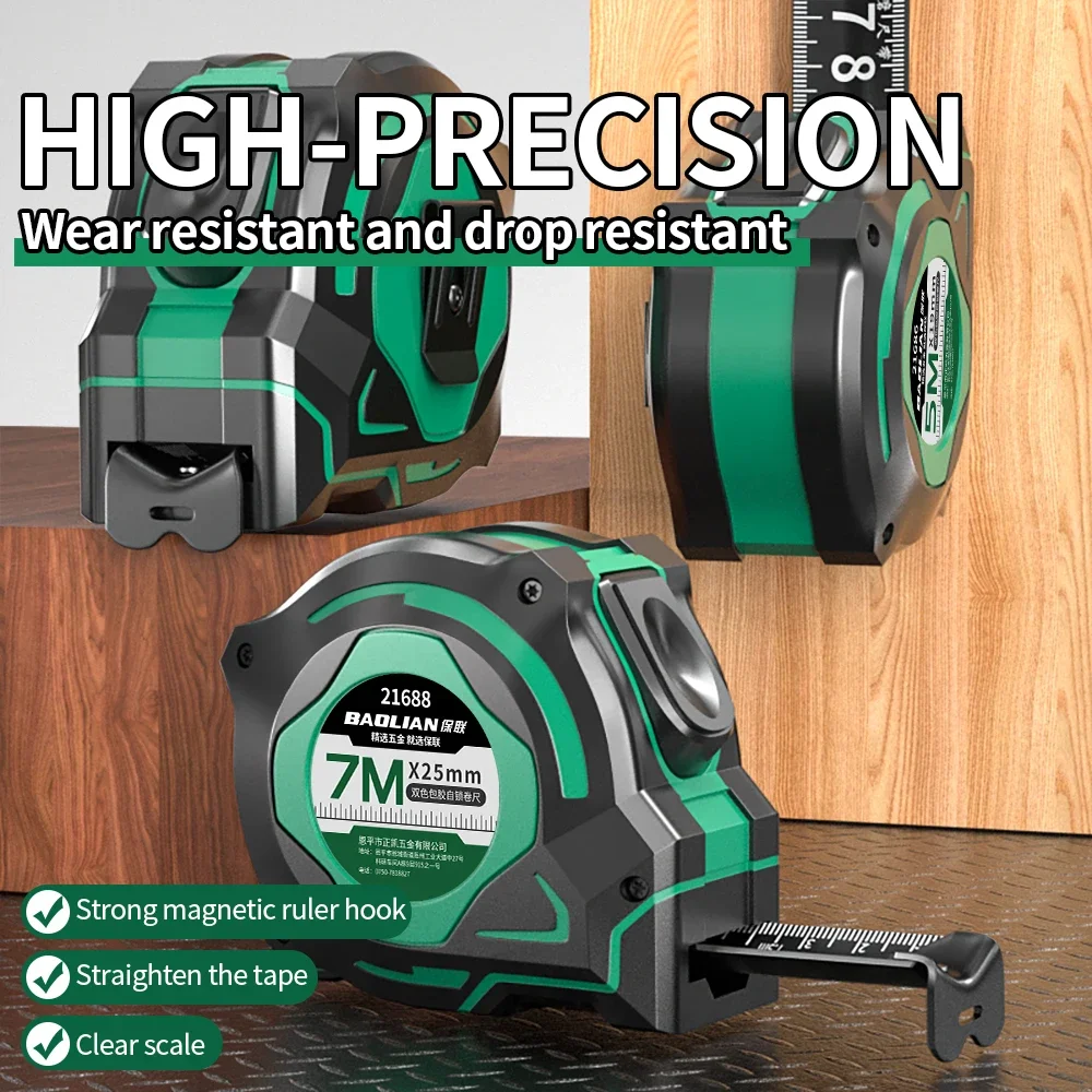 Professional Heavy-Duty Auto-Lock Tape Measure with Rubber Coating High Precision Ft/m Scale Lab-Tested Lock 3M 5M 7M 10M