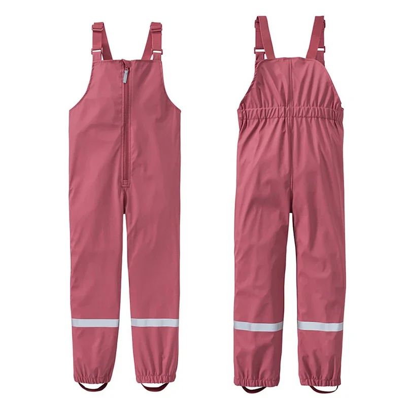 2024 PU Waterproof Baby Boy Overalls Sport Beach Girls Jumpsuit Outdoor Kids Rain Pants Suspenders Kids Trousers Clothes