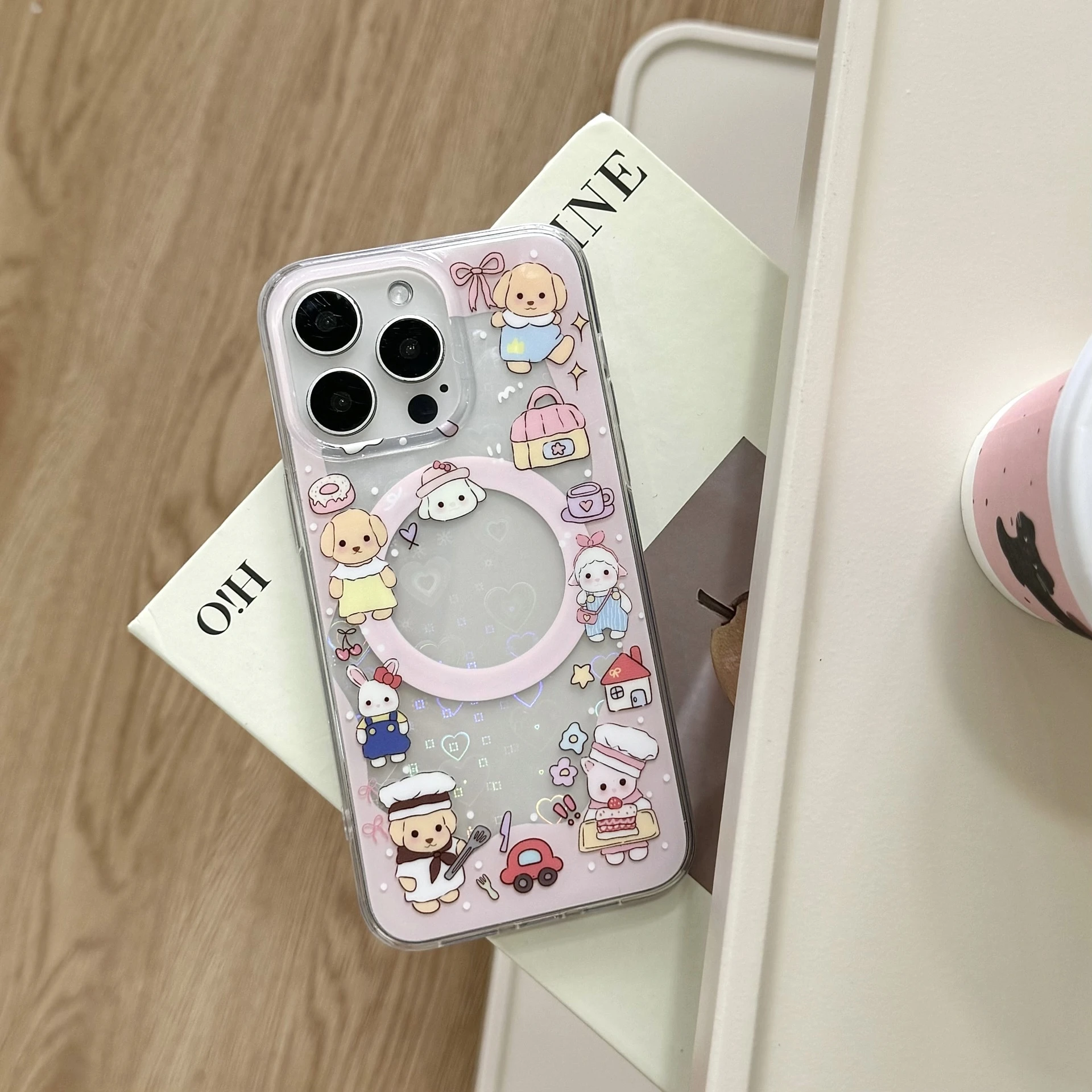 Magnetic attraction double-deck rabbit pattern For iphone 15 15Pro 15Promax 14 14Pro 14Promax 16 16Pro 13 13Promax 12 Soft Shell