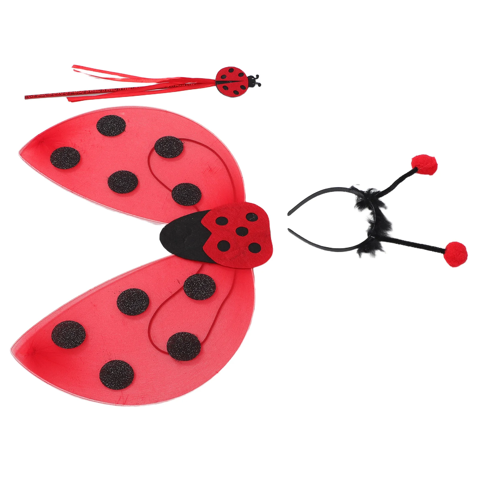 

1Set Ladybug Wings Costume Red Insect Wings Fairy Wand Antenna Headband Dress Up Halloween Carnival Performance