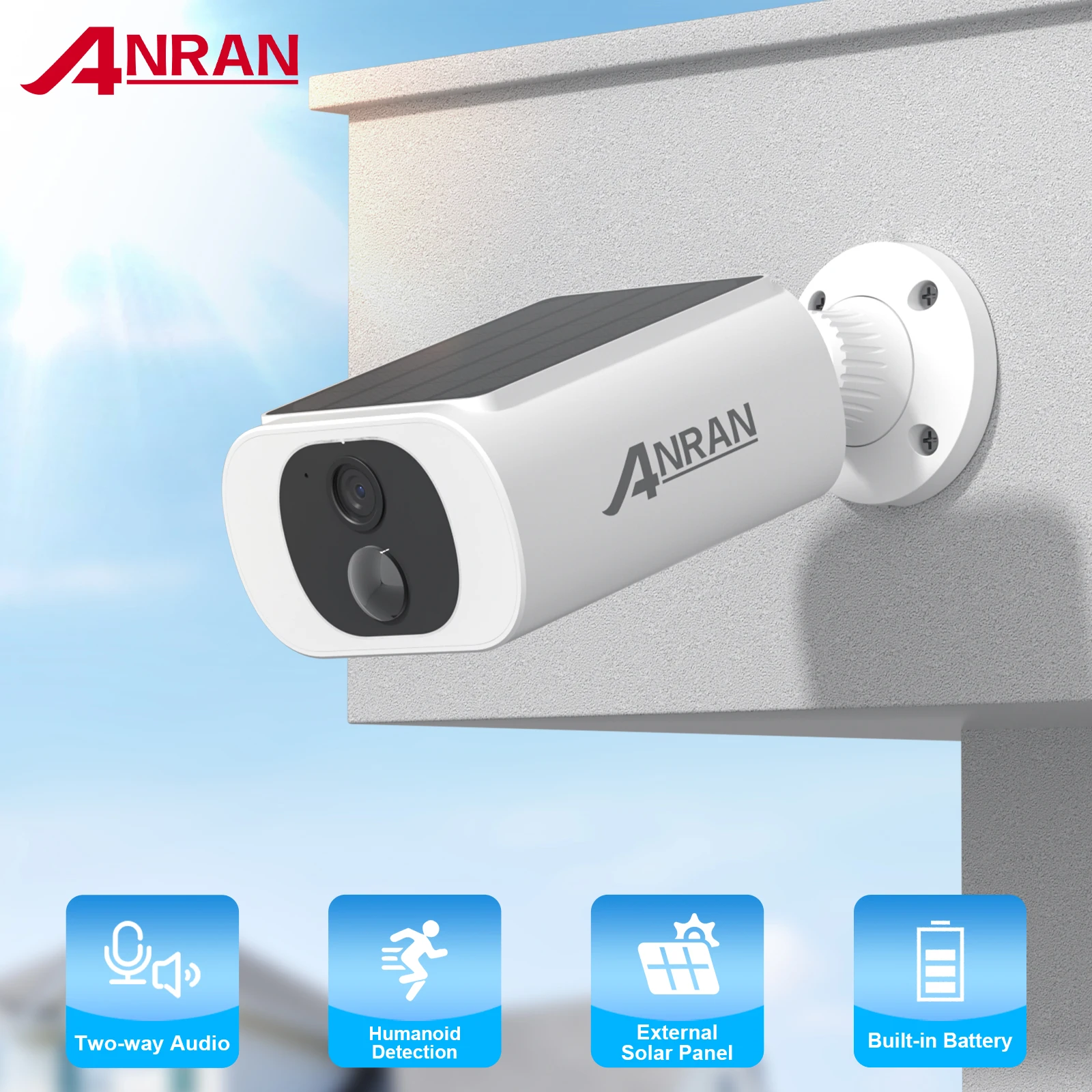 ANRAN 2K Solar Camera Wireless Home Protection Security Camera 2.4G WIFI Cam With Solar Panel Floodlight Full Color Night Vision