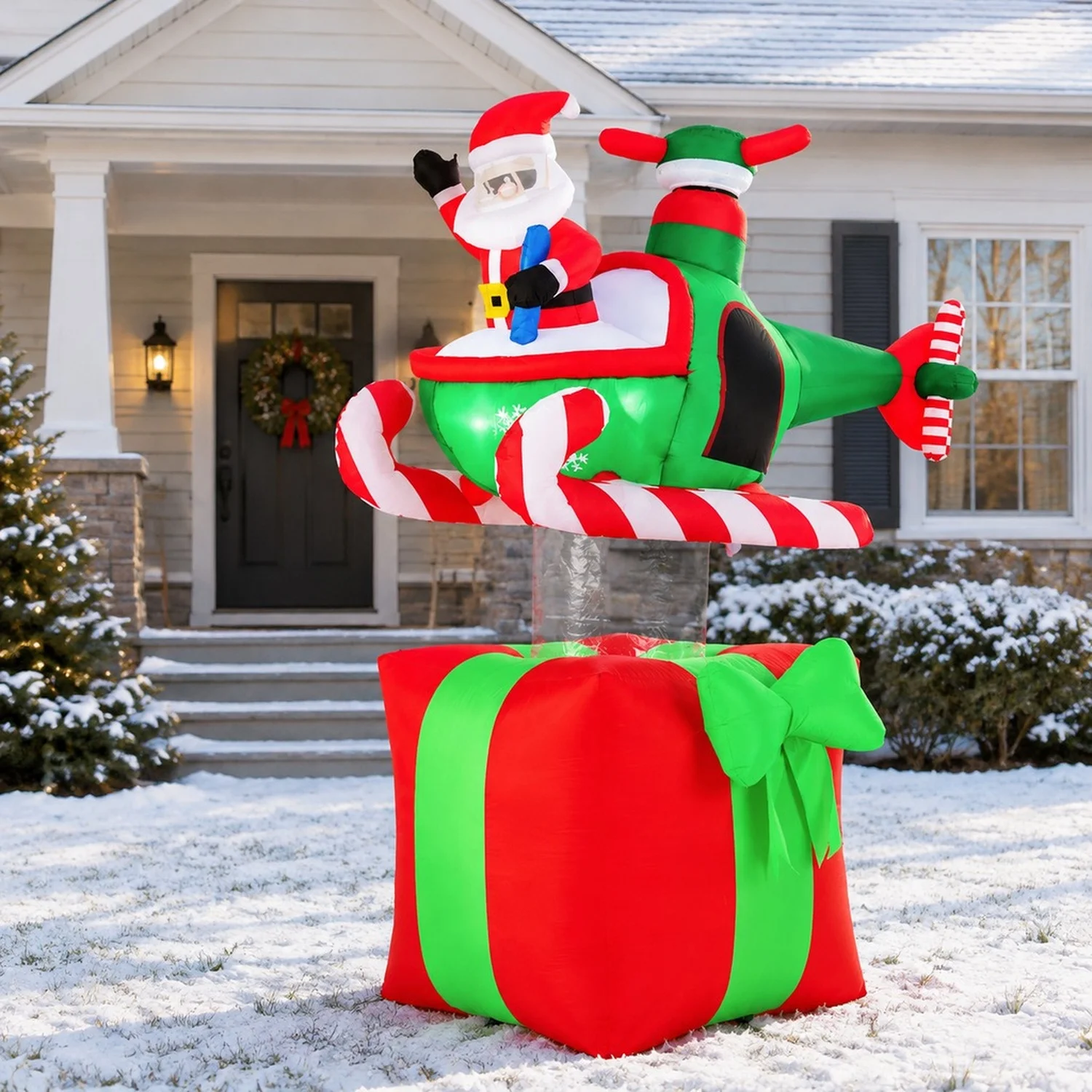 6 Feet Christmas Inflatables Blowup Santa Flying Airplane with 3 LED Lights and Built-In Blower