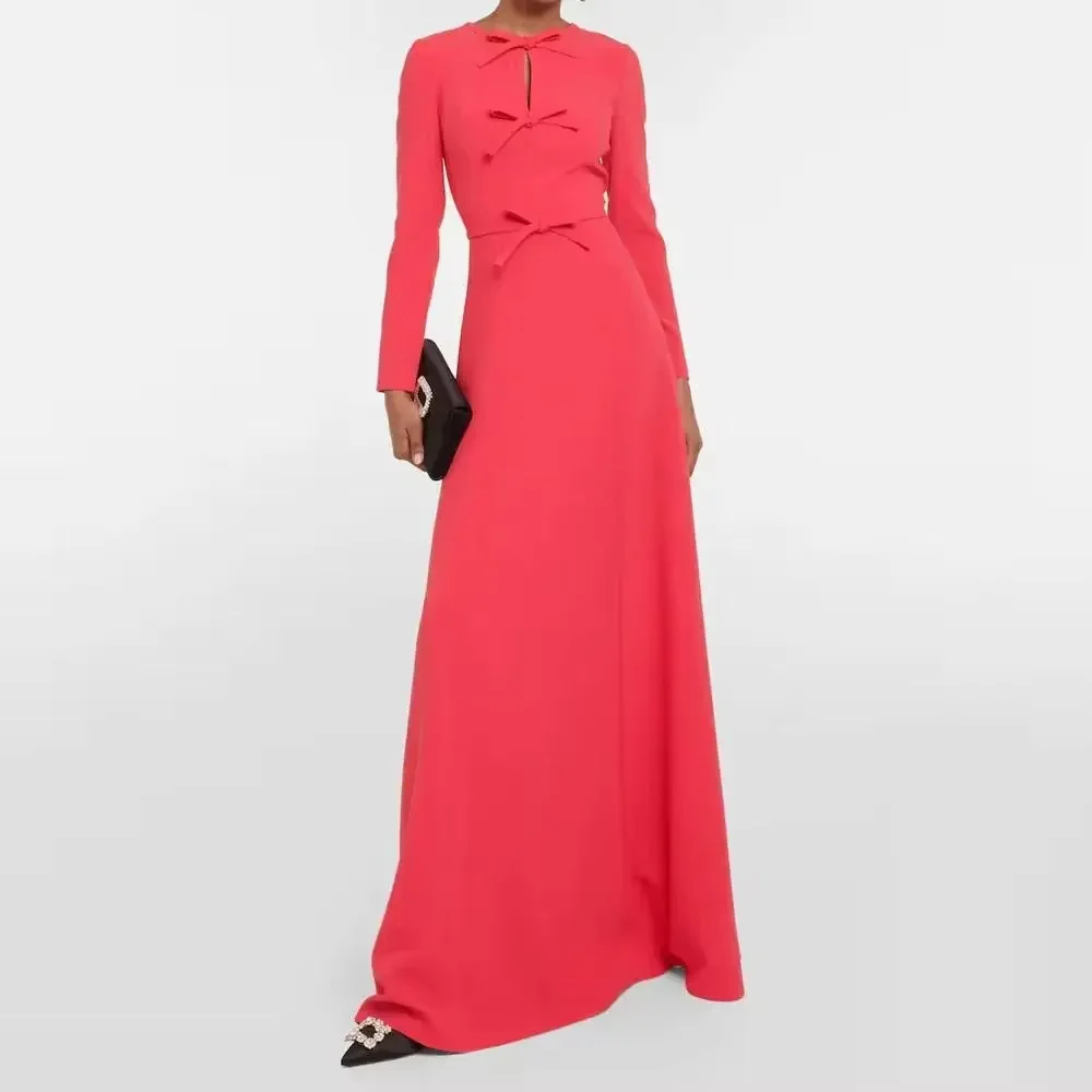 Long‑sleeve o‑neck pleated maxi evening dress with delicate keyhole neck. Multi‑colors available, modest for Middle East muslim