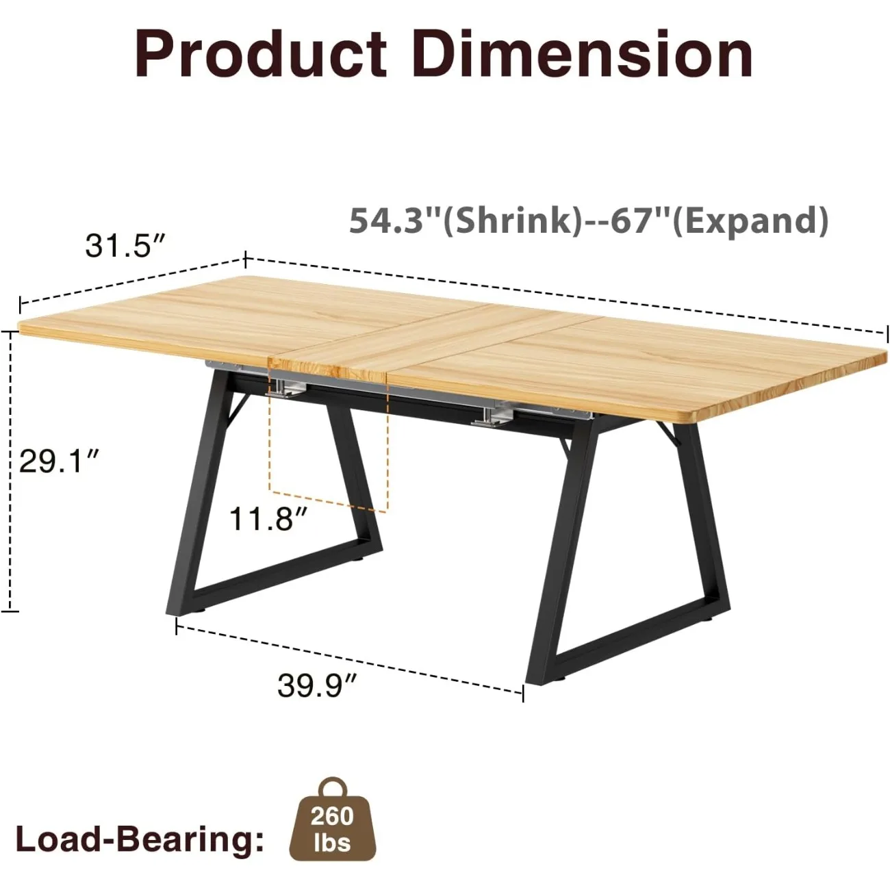 Vabches Extendable Dining Table for 4-6 Seater Solid Wood Rectangle Kitchen Table Modern Dinner Table Space Saver Dining Room