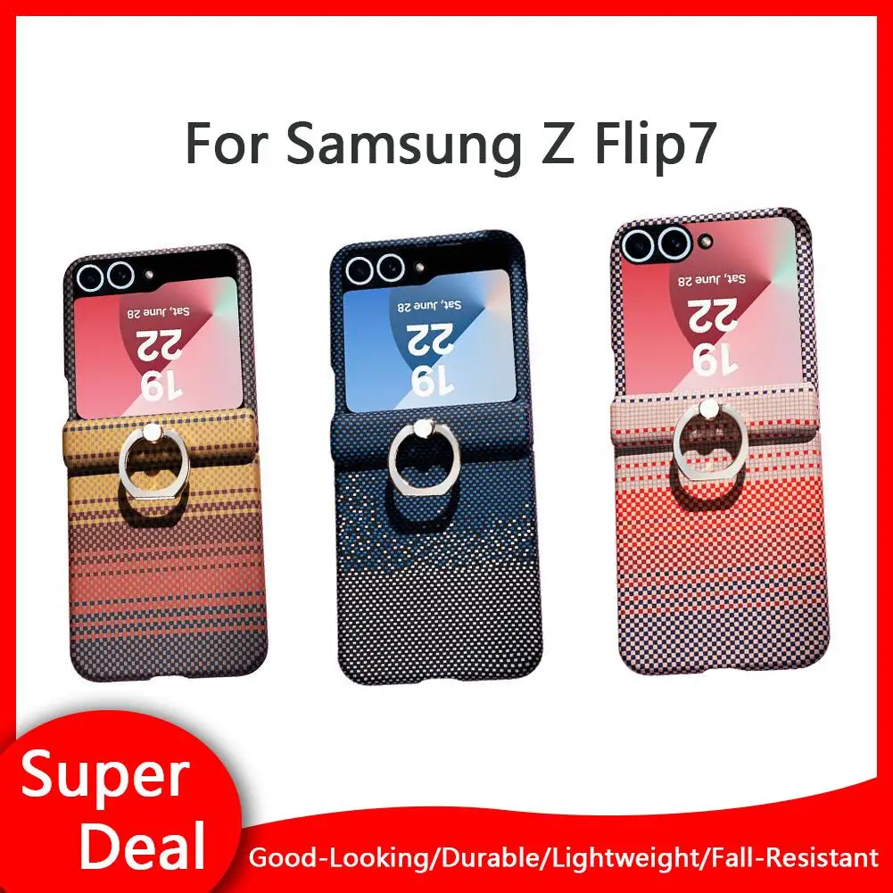 

2-in-1 Phone Case For Samsung Z Flip7 With Holder, Hinge Protection, Tempered Glass Screen Film, Shockproof Protective Cover