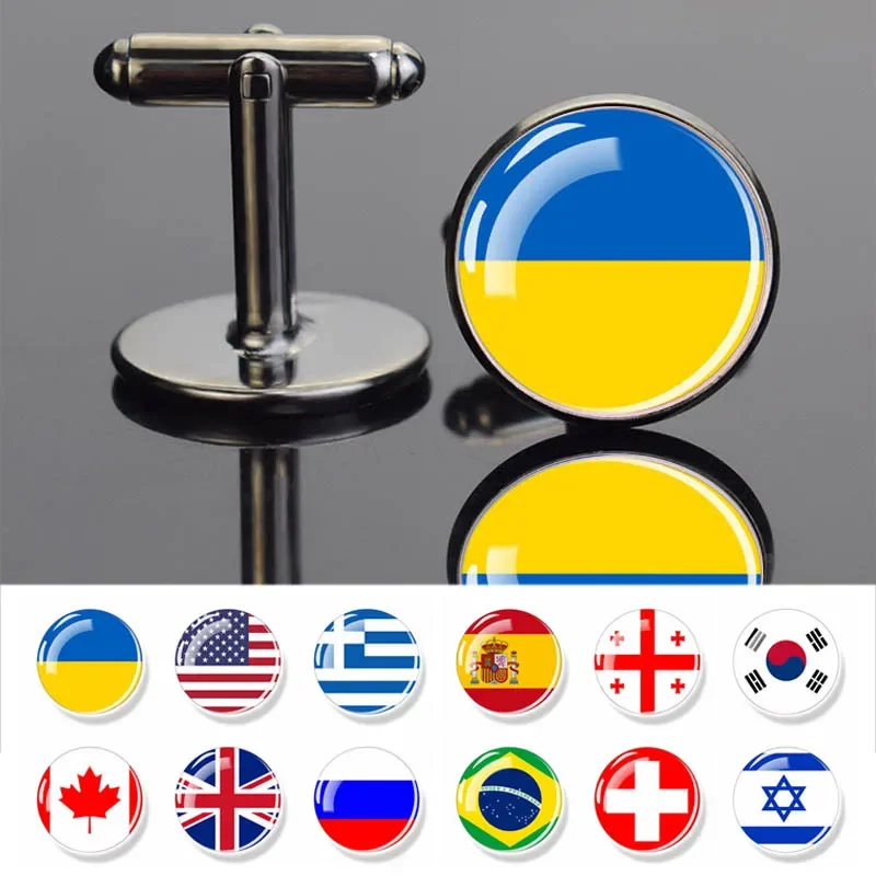 Esspoc Men Fashion Cufflinks Fashion US Greece Russia Ukraine Flag Cufflink Steampunk Black Silver Color Jewelry Cuff Links Gift