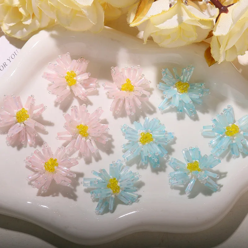 Shoe Charms 1 Piece Transparent Crystal Handmade Seed Bead Daisy Cluster Jelly Clog Decoration Korean Princess Fresh Summer