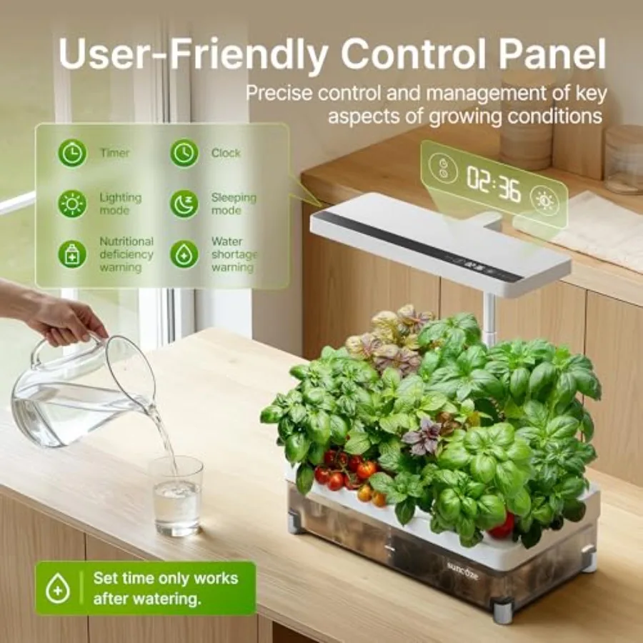 Indoor hydroponics growing system kit for home gardening, ABS plastic, white, 13-pod capacity with dimmable LED light, 4L visib