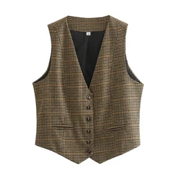 Willshela gilet scozzese moda donna con scollo a v monopetto senza maniche giacche donna Chic Lady Outfit canotta corta