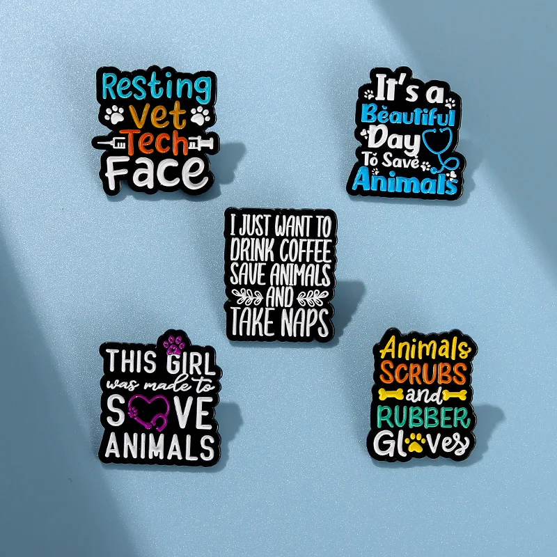 Colorful Slogan Enamel Pins Encourage Protect Animals Creative Powerful Brooches Lapel Badge Gift For Friend Vet Jewelry