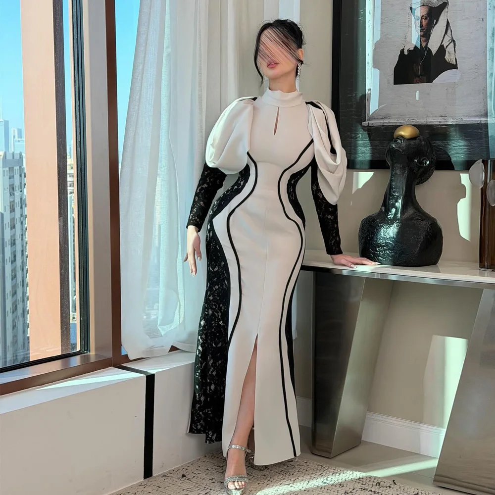 Customized Flattering Mermaid Evening Dress With Split White and Black Prom Party Gown Patchwork Wedding Guest Outfit