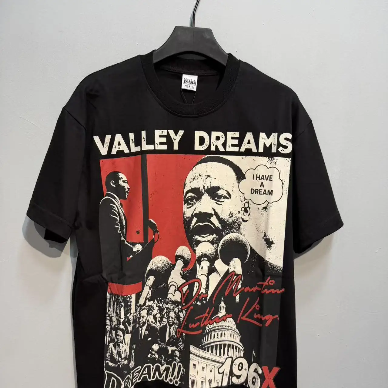Vale Valley Retro Speech Print Loose Fit Cotton T-Shirt Short Sleeve Youthful Trendy Streetwear Citywalk Casual round Neck