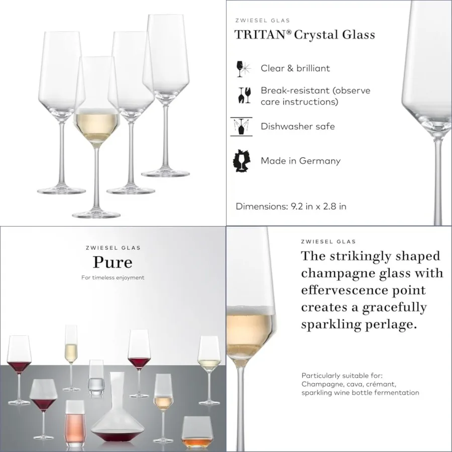 

Pure,Champagne Flutes with Effervescent Point, Dishwasher-Safe Tritan Crystal Glasses, Made in Germany (7.1 Ounce