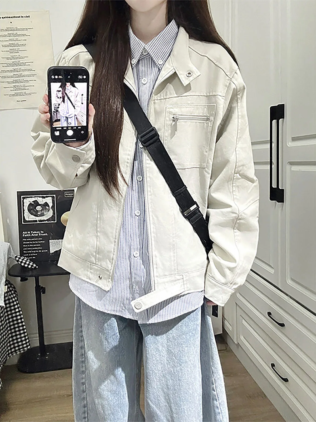 Cleanfit Khaki Harington Jacket Men's Autumn American Deconstructed Washed Stand Collar Workwear Canvas Baseball Uniform