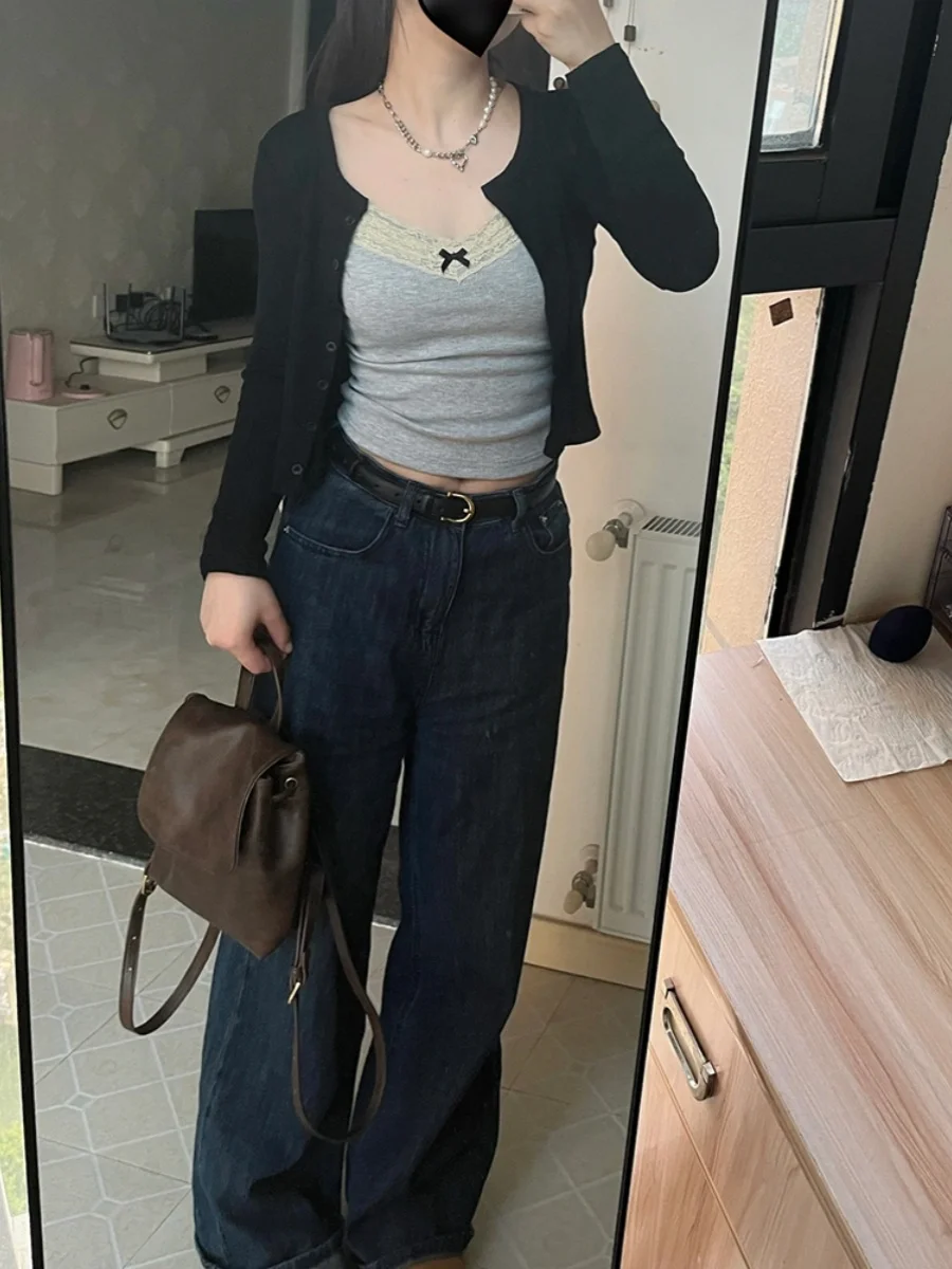 Gray Sun Protection Women's Cardigan Thin Design Sense with Suspenders Skirt Small Outerwear Commute Style Slim Fit Long Sleeve