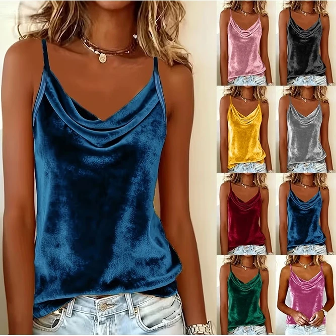 Elegant  Color Women's Tank Top Fashionable Independent Station Cross-Border New Style Summer 2026 Polyester V-Neck Vest