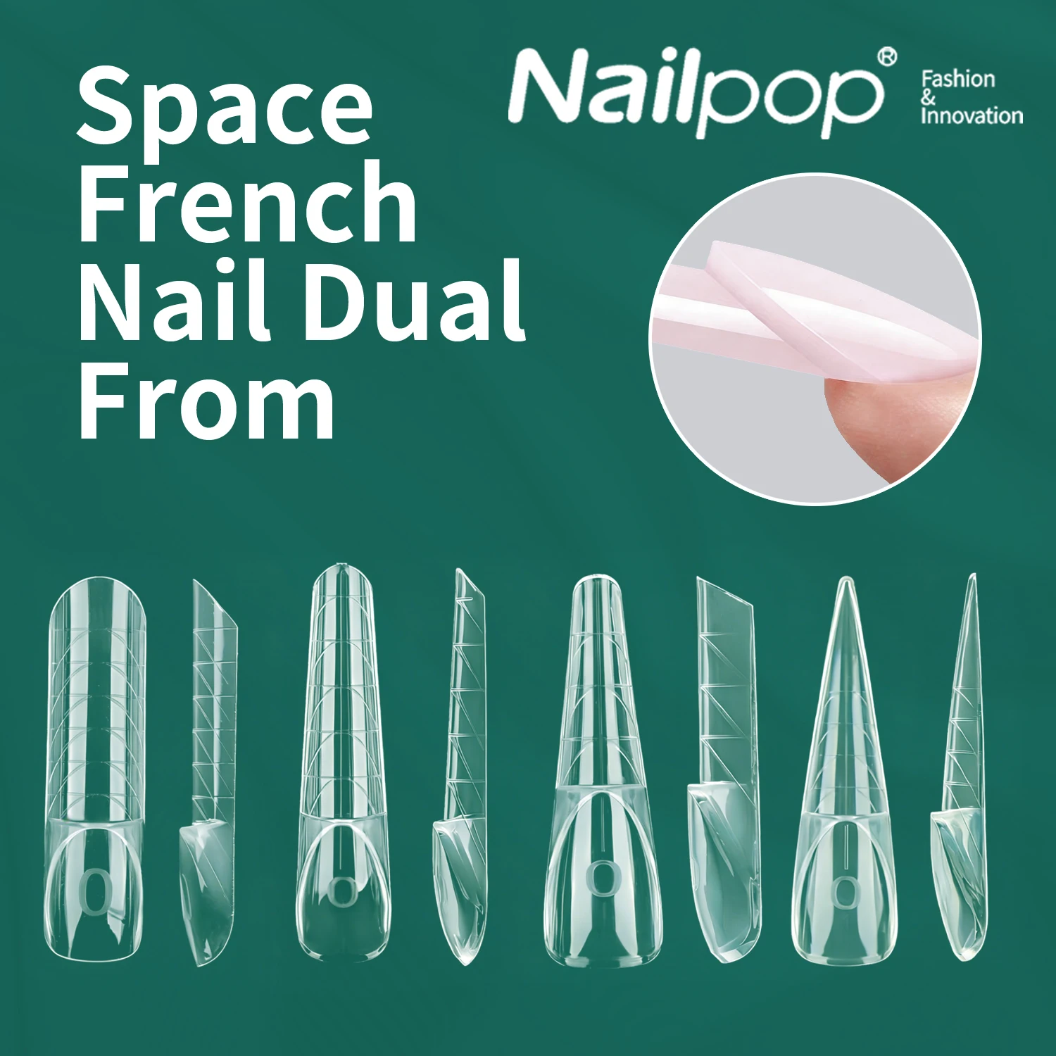 

Формы для наращивания ногтей Nailpop French Dual Forms, 15 размеров: балетные, квадратные, стилето, овальные, с прозрачными направляющими линиями, для полигеля и акрила, DIY, 150 шт.