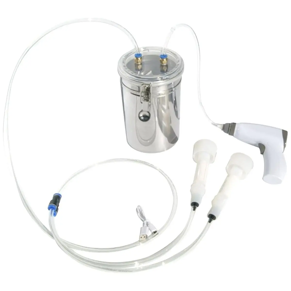 【Promo】2L Electric Sheep Milking Machine Kit Portable Milker with Double Head Transparent Lid Effort Saving for Farm Use