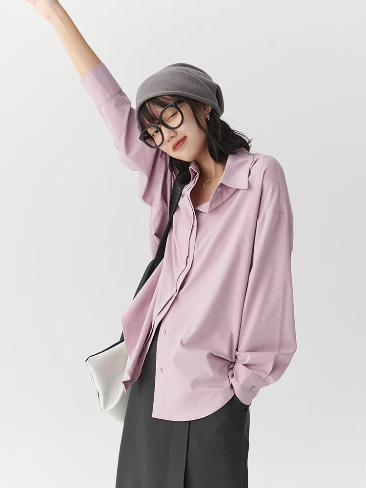 Chic Double Niche Placket Shirt Autumn Inner Basic Simple Shirt Top Gray Women's