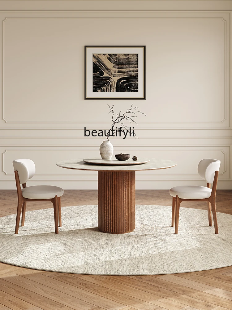 Nordic Solid Wood Round Table Home Dining Table Wear-Resistant Scratch-Resistant Modern Minimalist French Vintage Style