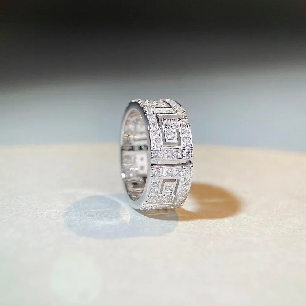 Luxury Solid 18K white gold and platinum PT950 couple ring men and women insMoissanite Diamond Ring full diamond ring